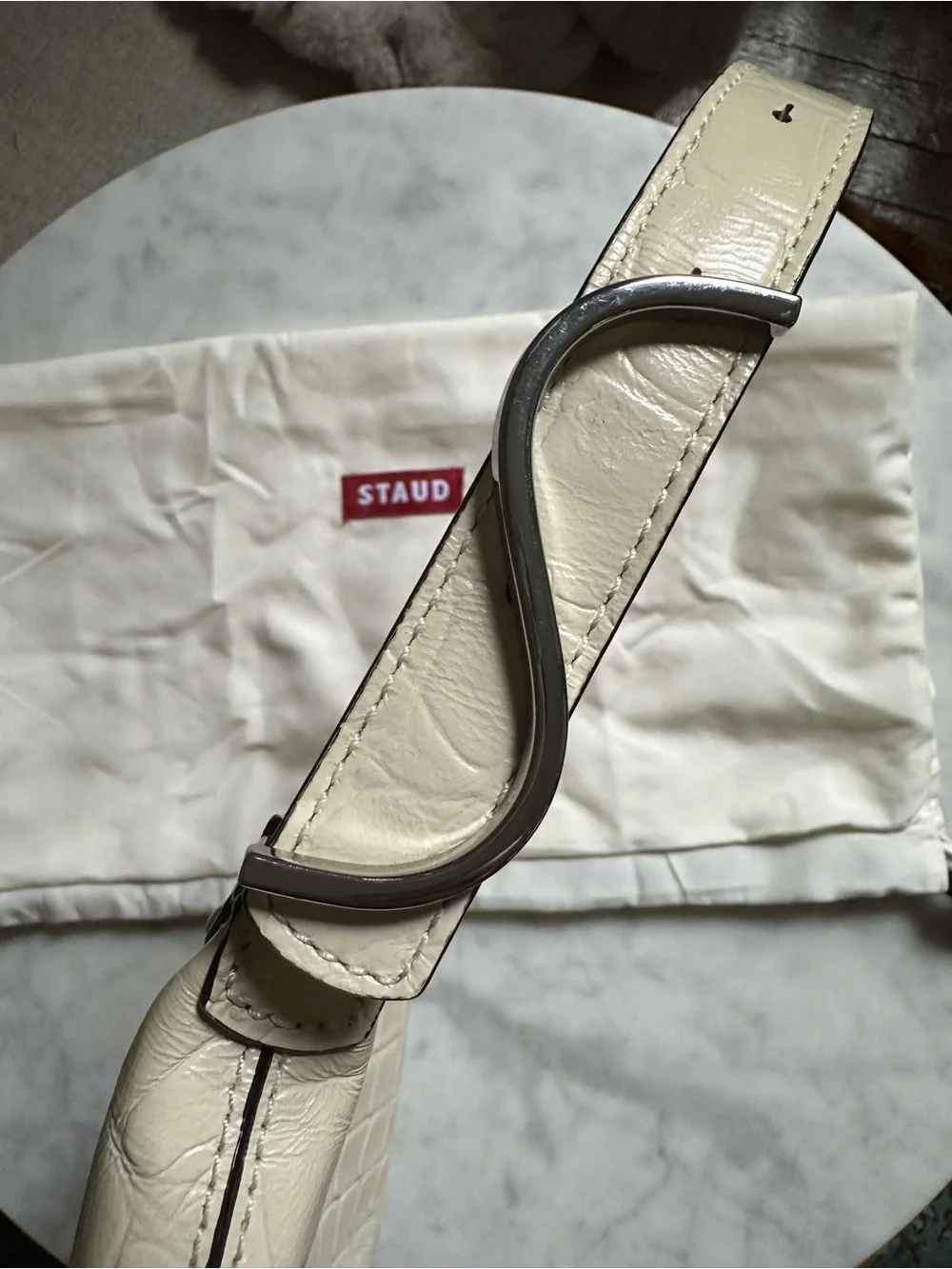 STAUD Croc-Embossed Hobo Bag in Cream